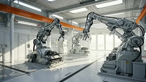 Industrial robots operating in a modern factory setting