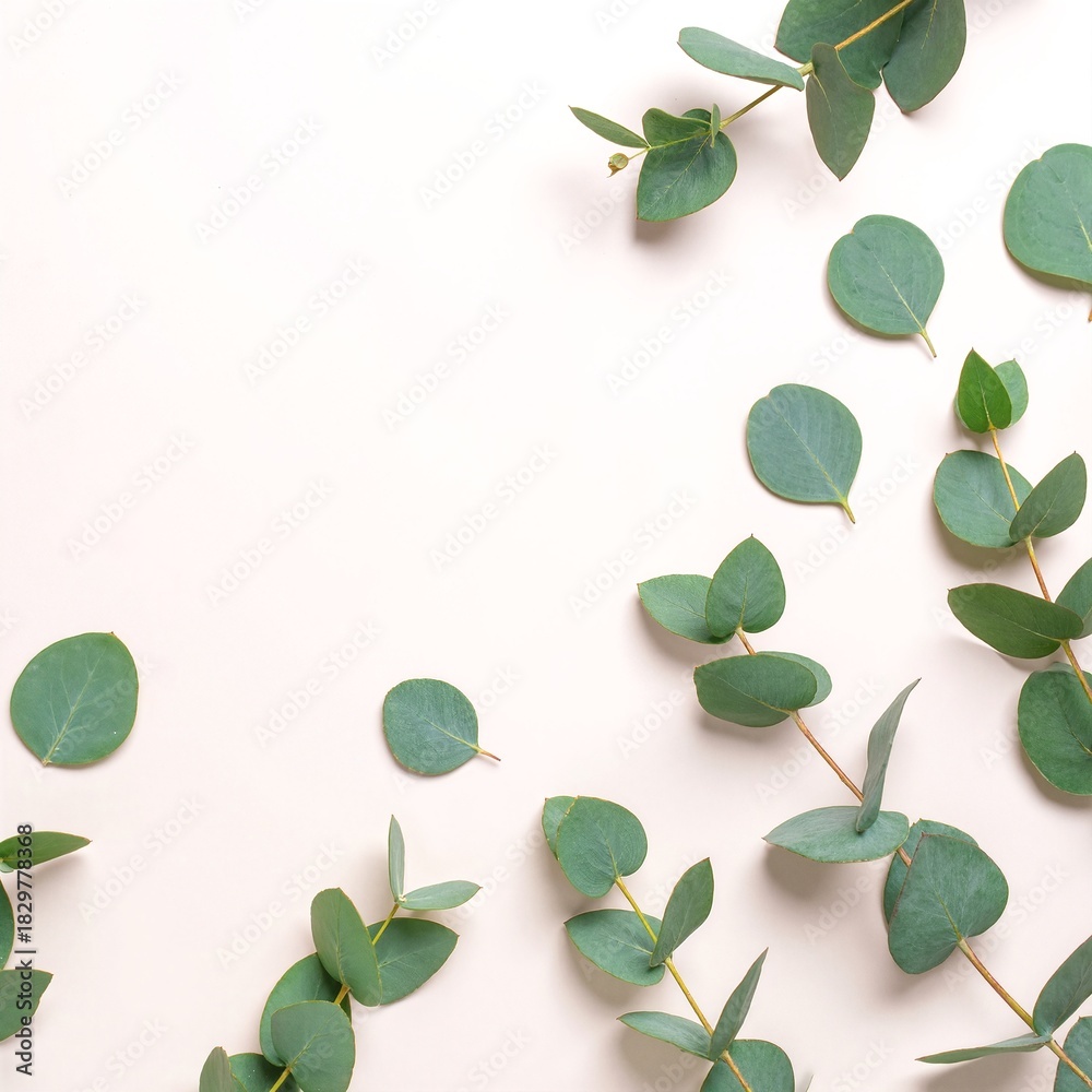 Obraz premium A vibrant cluster of lush green leaves arranged artfully against a clean, bright white background, showcasing their intricate textures and natural beauty.