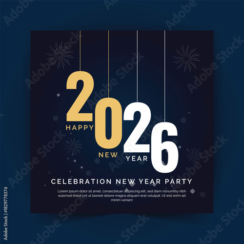 Happy new year 2026 with unique number logo concept. 2026 new year celebration banner template for social media post, calendar and cover