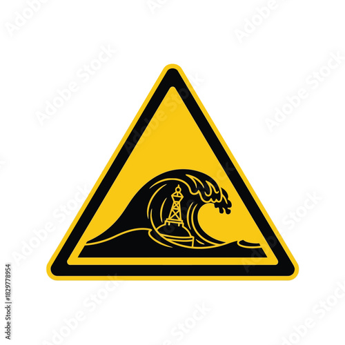 Tsunami danger warning sign icon: large wave ocean hazard Vector