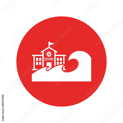 School disaster preparedness: tsunami flood warning icon Vector