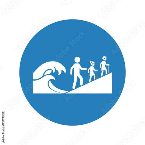 Tsunami evacuation route icon: disaster safety warning Vector