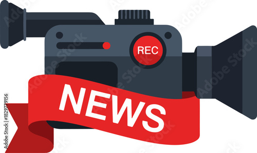 camera with NEWS banner ribbon wrapped around it