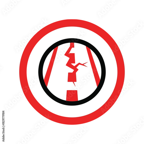 Cracked road danger sign | infrastructure hazard warning vector Vector