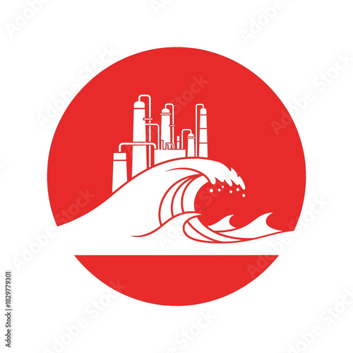 Industrial pollution wave icon: environmental crisis symbol Vector