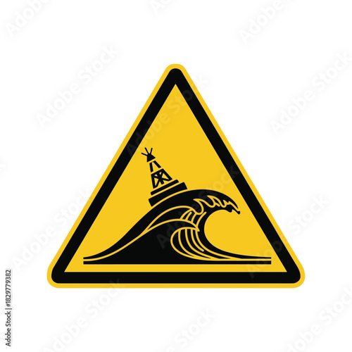 Tsunami wave warning icon   rough sea navigation hazard sign Vector