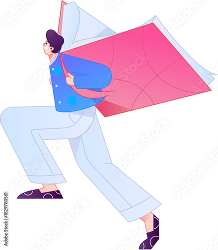 Vector flat gradient illustration of a character reading a book.
