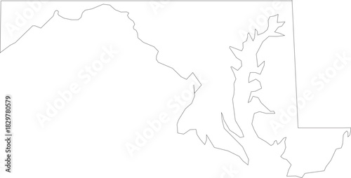 Maryland Map Stroke Outline Isolated State of USA Minimalist Vector