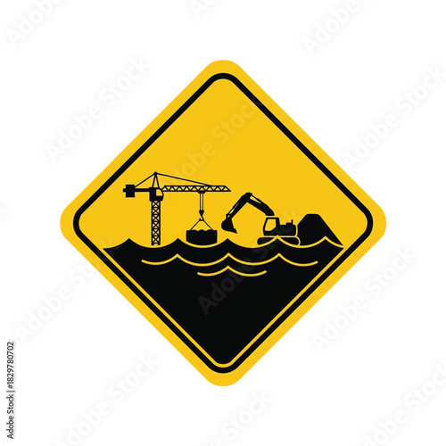 Dredging construction water hazard signage vector icon Vector