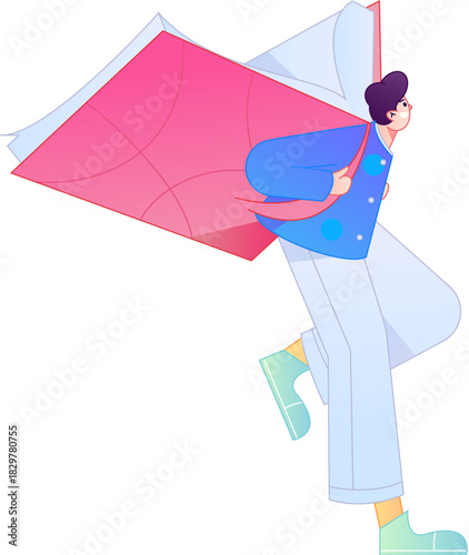 Vector flat gradient illustration of a character reading a book.
