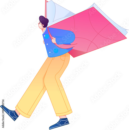 Vector flat gradient illustration of a character reading a book.
