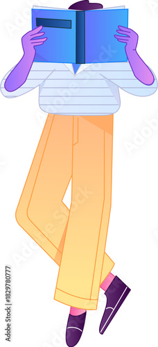 Vector flat gradient illustration of a character reading a book.
