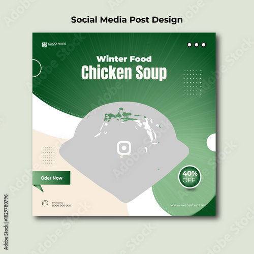 Winter food chicken soup Social media post and flyer design template