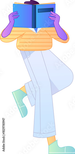 Vector flat gradient illustration of a character reading a book.
