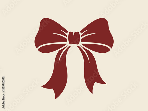 Elegant burgundy bow illustration on a cream background for festive designs perfect for holiday cards, gift tags, and celebratory projects