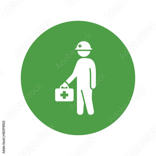 Occupational safety first aid worker vector icon on green Vector