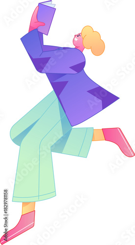 Vector flat gradient illustration of a character reading a book.
