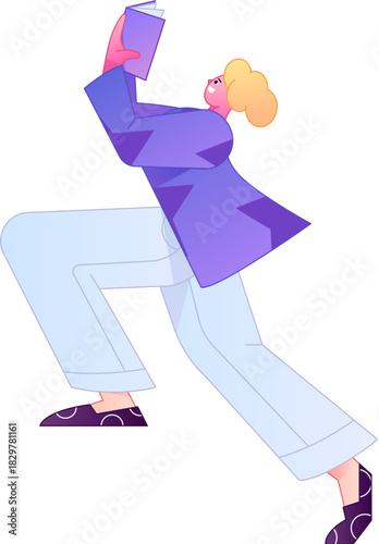 Vector flat gradient illustration of a character reading a book.
