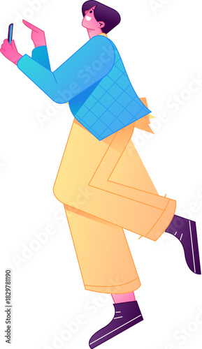 Vector flat gradient illustration of a character reading a book.
