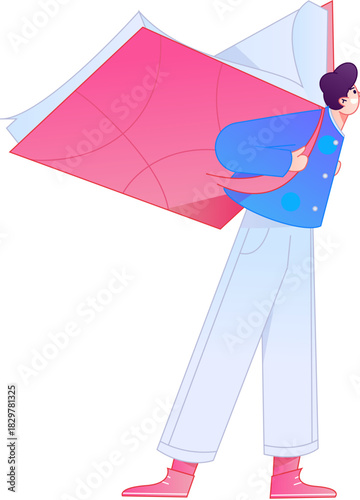 Vector flat gradient illustration of a character reading a book.
