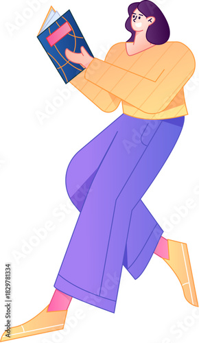 Vector flat gradient illustration of a character reading a book.
