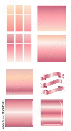 Assorted gradients and decorative design elements in delicate pink and rose gold shades