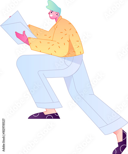 Vector flat gradient illustration of a character reading a book.
