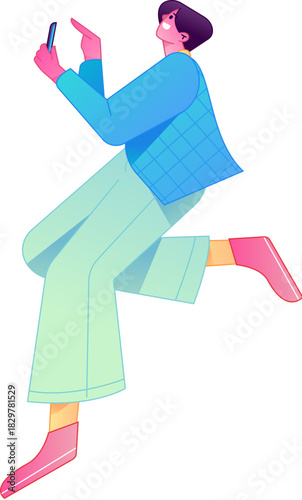 Vector flat gradient illustration of a character reading a book.
