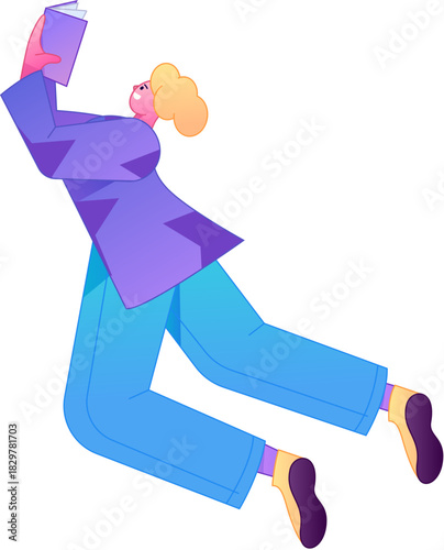 Vector flat gradient illustration of a character reading a book.
