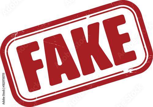 Distressed Red Rubber Stamp Clearly Displays the Word FAKE on a Bright White Surface