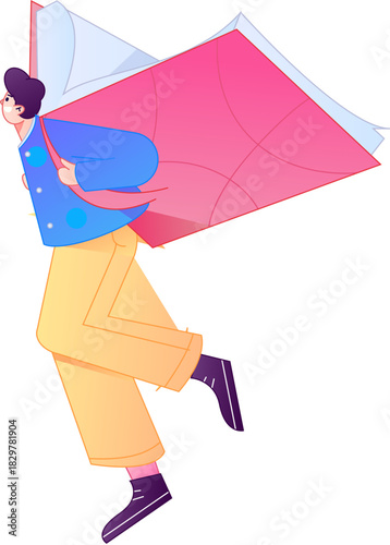 Vector flat gradient illustration of a character reading a book.
