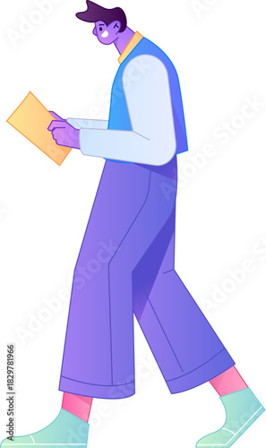 Vector flat gradient illustration of a character reading a book.
