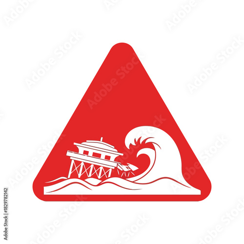 Tsunami warning sign vector icon   natural disaster alert Vector