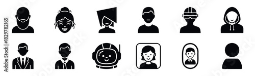 Collection of diverse user avatar icons showing different professions personalities and demographics for social media profiles or online account interface graphics