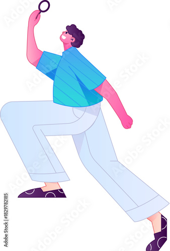 Vector flat gradient illustration of a character reading a book.
