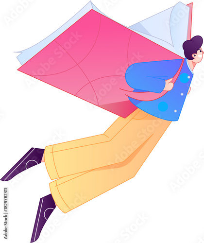 Vector flat gradient illustration of a character reading a book.
