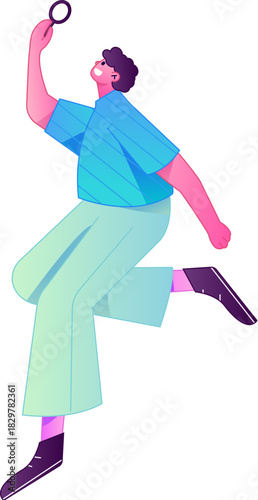 Vector flat gradient illustration of a character reading a book.
