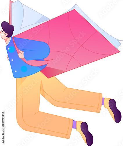 Vector flat gradient illustration of a character reading a book.
