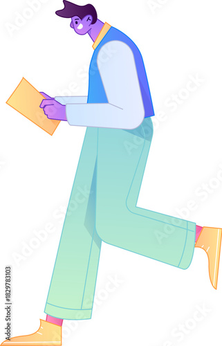 Vector flat gradient illustration of a character reading a book.
