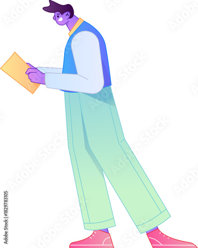 Vector flat gradient illustration of a character reading a book.
