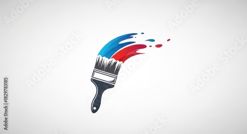 Artistic rendition of a paintbrush with vibrant streaks of blue and red paint