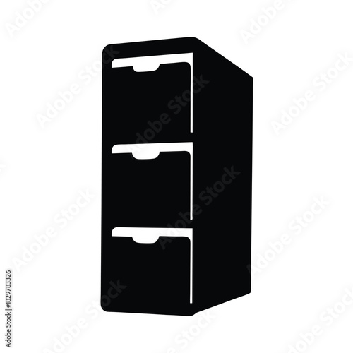 Stylized minimalist black silhouette of a three drawer filing cabinet