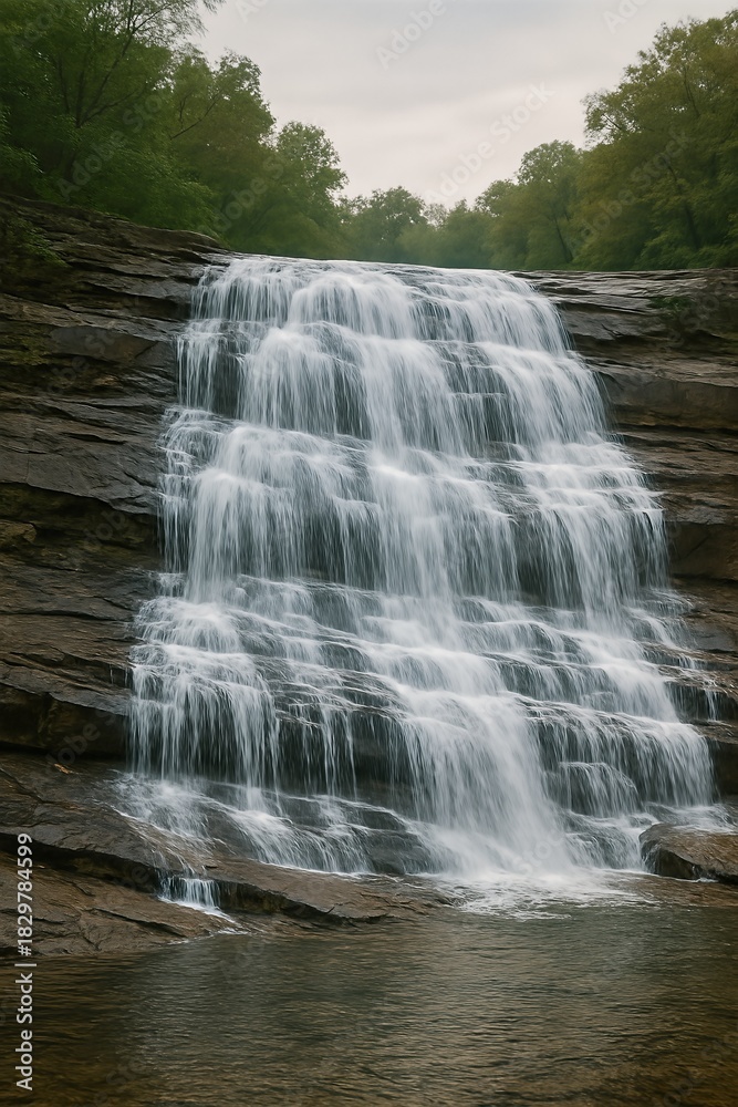 Fototapeta premium Tiered cascade over dark rock