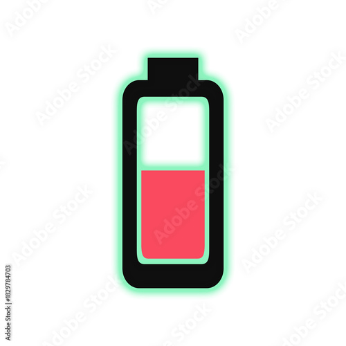 Low battery icon with neon glow isolated on transparent background