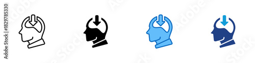 Mental Load Multiple Style Icon Design Vector - head with arrow symbol representing thinking effort, cognitive stress, and information processing