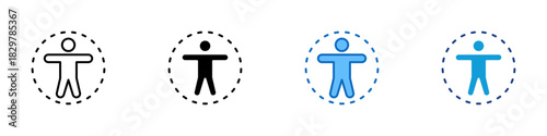 Accessibility Multiple Style Icon Design Vector - human figure inside a dotted circle representing universal access, usability, and inclusive interaction
