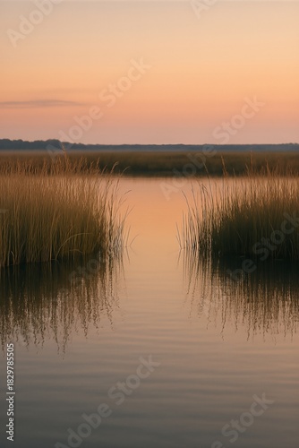Amber reeds mirrored at sundown