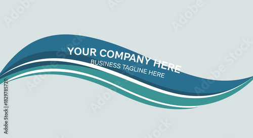 Abstract wavy blue and teal layered graphic design element with placeholder company and tagline text