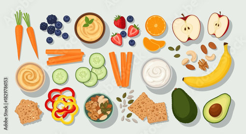 Assortment of Fresh, Healthy, and Colorful Food Items, Isolated