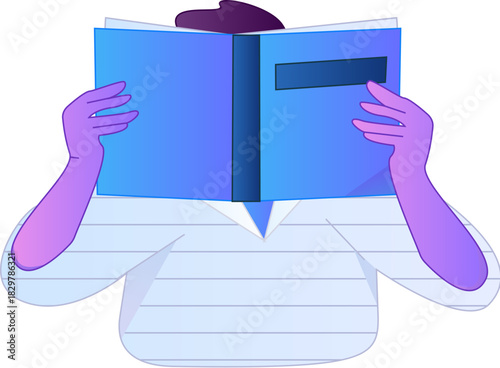 Vector flat gradient illustration of a character reading a book.
